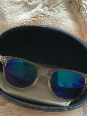 Clear Frame Sunglasses with Blue-Green Mirrored Lenses
